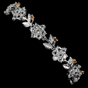 Unheated Round Aquamarine 3mm Sapphire 925 Sterling Silver Bracelet 7.5 Inches