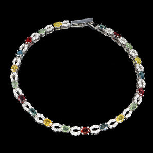925 Sterling Silver Bracelet Oval Sapphire Simulated Cz Gemstone jewelry