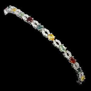 925 Sterling Silver Bracelet Oval Sapphire Simulated Cz Gemstone jewelry
