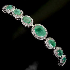 925 Sterling Silver Bracelet Oval Emerald 8x6mm Natural Gemstone Jewelry 7inches