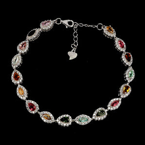 925 Sterling Silver Bracelet Pear Tourmaline 5x3mm Natural Gemstone Jewelry 7ins