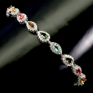 925 Sterling Silver Bracelet Pear Tourmaline 5x3mm Natural Gemstone Jewelry 7ins