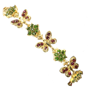 925 Sterling Silver Bracelet Round Rhodolite Garnet Chrome Diopside Gemstone 7.5