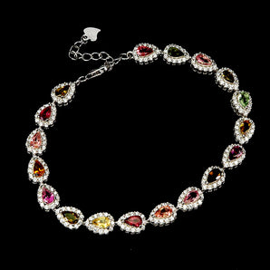 925 Sterling Silver Bracelet Pear Tourmaline 5x3mm Gemstone Jewelry 7.5inches