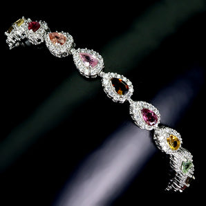 925 Sterling Silver Bracelet Pear Tourmaline 5x3mm Gemstone Jewelry 7.5inches