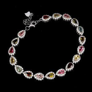 925 Sterling Silver Bracelet Pear Tourmaline 5x3mm Gemstone Jewelry 7.5inches