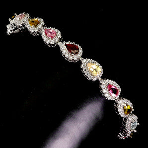925 Sterling Silver Bracelet Pear Tourmaline 5x3mm Gemstone Jewelry 7.5inches