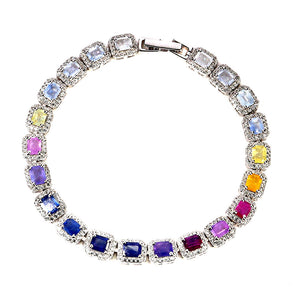 925 Sterling Silver Bracelet Octagon Sapphire Ceylon 5x4mm Gemstone Jewelry 7.5