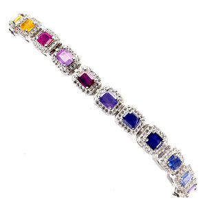 925 Sterling Silver Bracelet Octagon Sapphire Ceylon 5x4mm Gemstone Jewelry 7.5