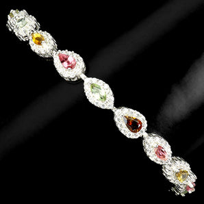 925 Sterling Silver Bracelet Pear Tourmaline 5x3mm Natural Gemstone Jewelry 7in