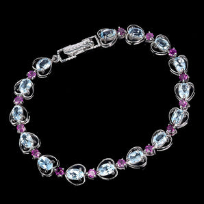 925 Sterling Silver Bracelet Oval Sky Blue Topaz Rhodolite Gemstone Jewelry 7.5