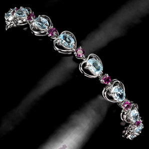 925 Sterling Silver Bracelet Oval Sky Blue Topaz Rhodolite Gemstone Jewelry 7.5