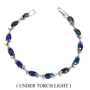 925 Sterling Silver Bracelet Oval Black Opal 7x5mm Gemstone Jewelry 7.5inches