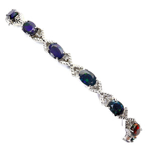 925 Sterling Silver Bracelet Oval Black Opal 7x5mm Gemstone Jewelry 7.5inches