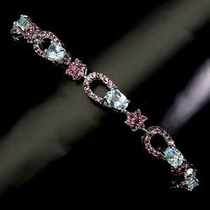 925 Sterling Silver Bracelet Oval Sky Blue Topaz Rhodolite Gemstone Jewelry 7.5