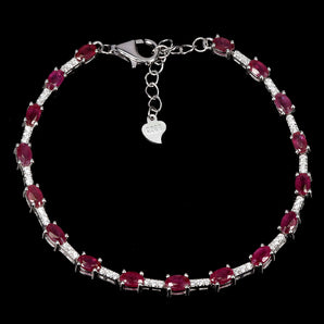 925 Sterling Silver Bracelet Oval Ruby 5x3mm Natural Gemstone Jewelry 7inches