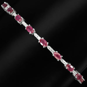 925 Sterling Silver Bracelet Oval Ruby 5x3mm Natural Gemstone Jewelry 7inches