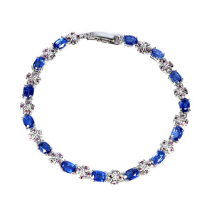 925 Sterling Silver Bracelet Oval Tanzanite 6x4mm Rhodolite Gemstone Jewelry 7.5