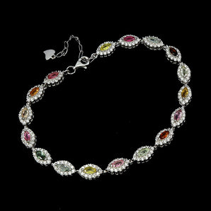 925 Sterling Silver Bracelet Marquise Tourmaline 5x2.5mm Gemstone Jewelry 7.5ins