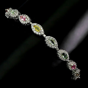 925 Sterling Silver Bracelet Marquise Tourmaline 5x2.5mm Gemstone Jewelry 7.5ins