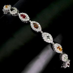 925 Sterling Silver Bracelet Marquise Tourmaline 5x2.5mm Gemstone Jewelry 7.5ins