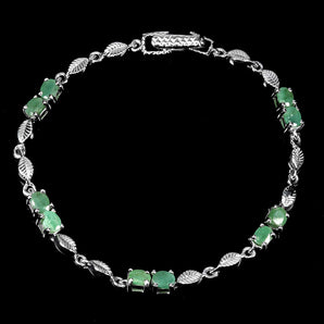 925 Sterling Silver Bracelet Oval Emerald 5x4mm Natural Gemstone Jewelry 7.5 Ins