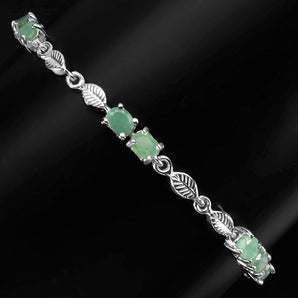 925 Sterling Silver Bracelet Oval Emerald 5x4mm Natural Gemstone Jewelry 7.5 Ins