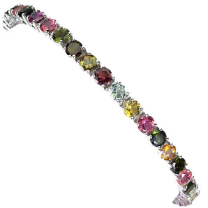 925 Sterling Silver Bracelet Round Tourmaline 4mm Natural Gemstone Jewelry 7.5