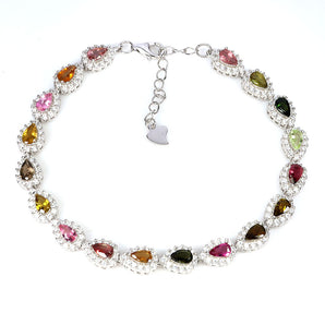 925 Sterling Silver Bracelet Pear Tourmaline 5x3mm Gemstone Jewelry 7inches