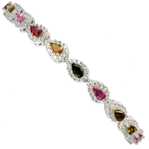 925 Sterling Silver Bracelet Pear Tourmaline 5x3mm Gemstone Jewelry 7inches