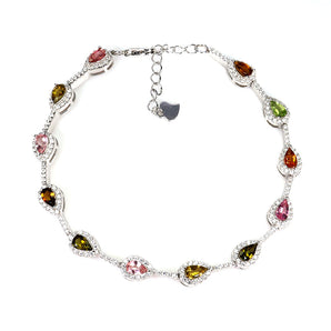 925 Sterling Silver Bracelet Pear Tourmaline 5x3mm Gemstone Jewelry 7inches