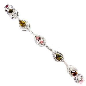 925 Sterling Silver Bracelet Pear Tourmaline 5x3mm Gemstone Jewelry 7inches