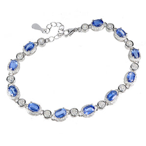 925 Sterling Silver Bracelet Oval Kyanite 6x4mm Natural Gemstone Jewelry 7.5in