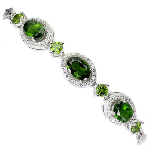 925 Sterling Silver Bracelet Oval Chrome Diopside 7x5mm Gemstone Jewelry 7inches