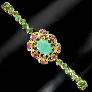 925 Sterling Silver Bracelet Oval Emerald Ruby Sapphire Gemstone Jewelry 7.5in