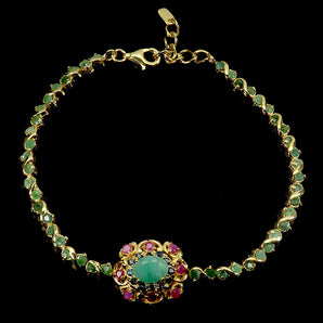 925 Sterling Silver Bracelet Oval Emerald Ruby Sapphire Gemstone Jewelry 7.5in
