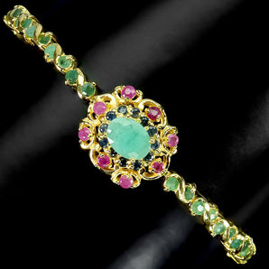 925 Sterling Silver Bracelet Oval Emerald Ruby Sapphire Gemstone Jewelry 7.5in
