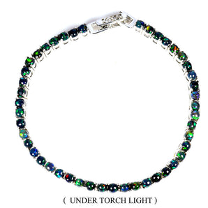 925 Sterling Silver Bracelet Round Black Opal 3mm Natural Gemstone Jewelry 7in