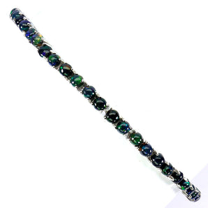 925 Sterling Silver Bracelet Round Black Opal 3mm Natural Gemstone Jewelry 7in