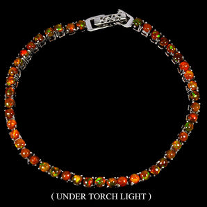 925 Sterling Silver Bracelet Round Black Opal 3mm Natural Gemstone Jewelry 7in