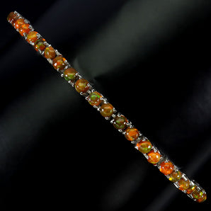 925 Sterling Silver Bracelet Round Black Opal 3mm Natural Gemstone Jewelry 7in