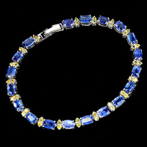 925 Sterling Silver Bracelet Oval Kyanite 6x4mm Sapphire Gemstone Jewelry 7in
