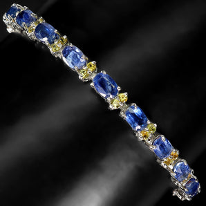 925 Sterling Silver Bracelet Oval Kyanite 6x4mm Sapphire Gemstone Jewelry 7in