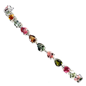 925 Sterling Silver Bracelet Pear Tourmaline 5x4mm Natural Gemstone Jewelry 7.5