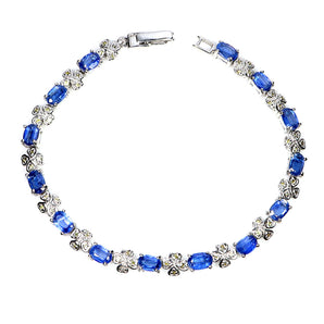 925 Sterling Silver Bracelet Oval Kyanite 6x4mm Sapphire Gemstone Jewelry 7in