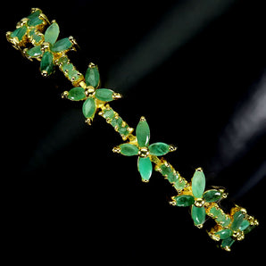 925 Sterling Silver Bracelet Marquise Emerald Natural Gemstone Jewelry 7.5inches