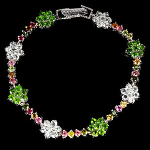 925 Sterling Silver Bracelet Round Chrome Diopside Tourmaline Gemstone 6.5inches