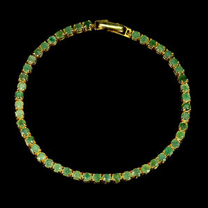 925 Sterling Silver Bracelet Round Emerald 3mm Natural Gemstone Jewelry 7inches
