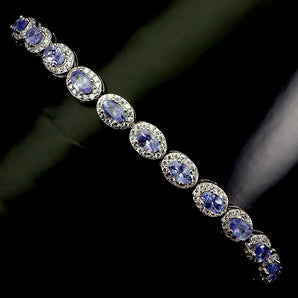 925 Sterling Silver Bracelet Oval Tanzanite 5x3mm Natural Gemstone Jewelry 7in