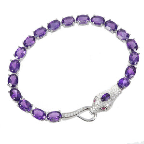 925 Sterling Silver Bracelet Oval Amethyst 7x5mm Cobra Gemstone Jewelry 7 Inches